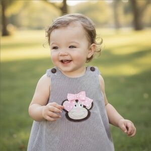 Castles & Crowns ✦ Monkey Applique Dress ✦ Brown Gingham Pink Bow Size 5T NWOT